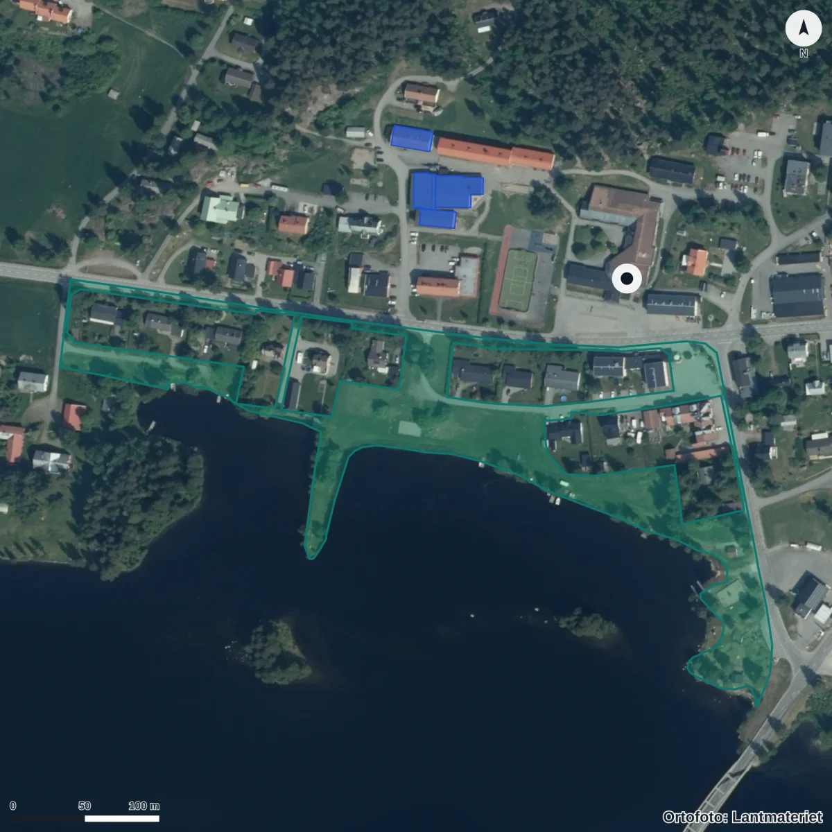 Aerial view of Hansåkerskolan, orthophoto from Lantmäteriet