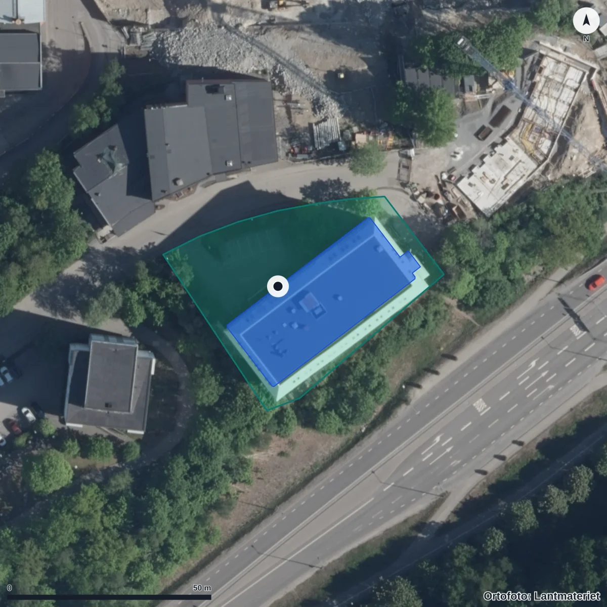 Flygbild över Botkyrka Vuxenutbildning, ortofoto från Lantmäteriet