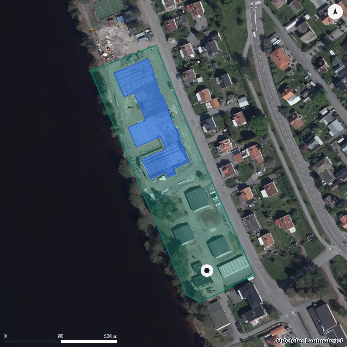 Aerial view of Strandskolan, orthophoto from Lantmäteriet