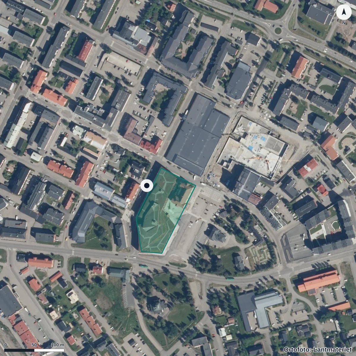 Aerial view of Lapplands Gymnasium Gällivare, orthophoto from Lantmäteriet