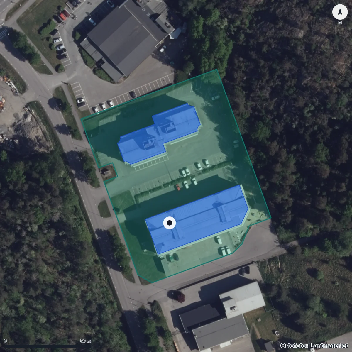 Aerial view of Drottning Blankas Gymnasieskola Kungsbacka, orthophoto from Lantmäteriet