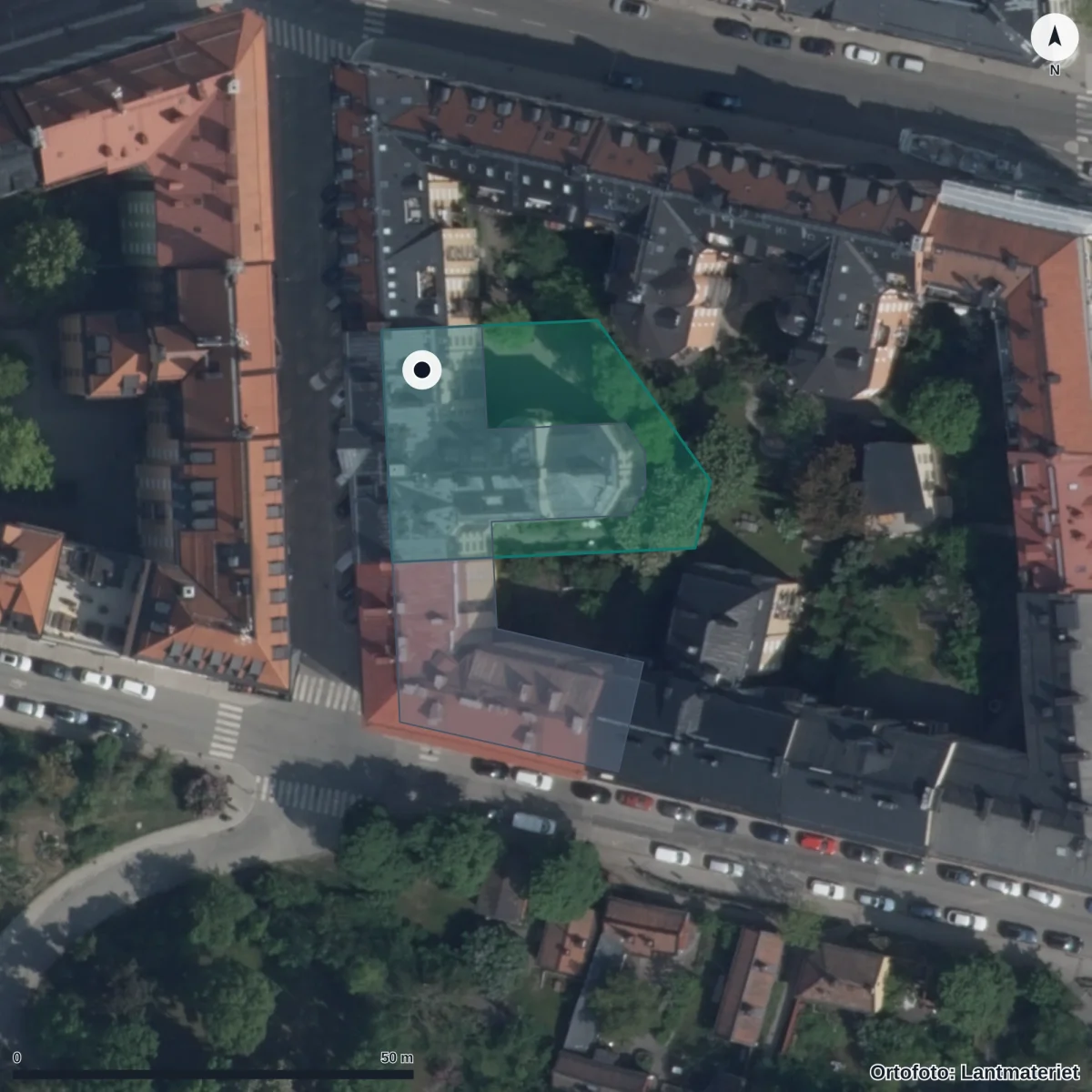 Flygbild över Stockholms Montessoriskola Anne Frank, ortofoto från Lantmäteriet