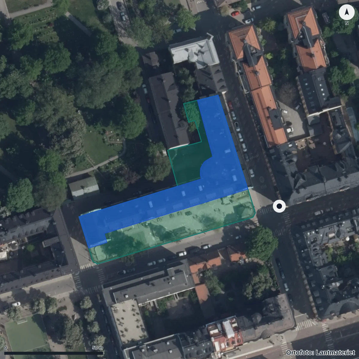 Aerial view of Katarina Norra skola, orthophoto from Lantmäteriet