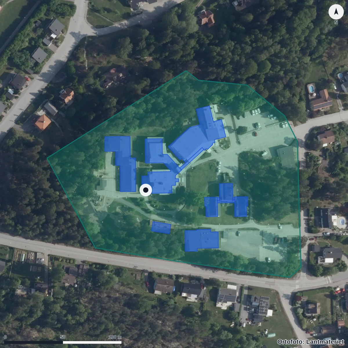 Flygbild över Utbildningscentrum, ortofoto från Lantmäteriet