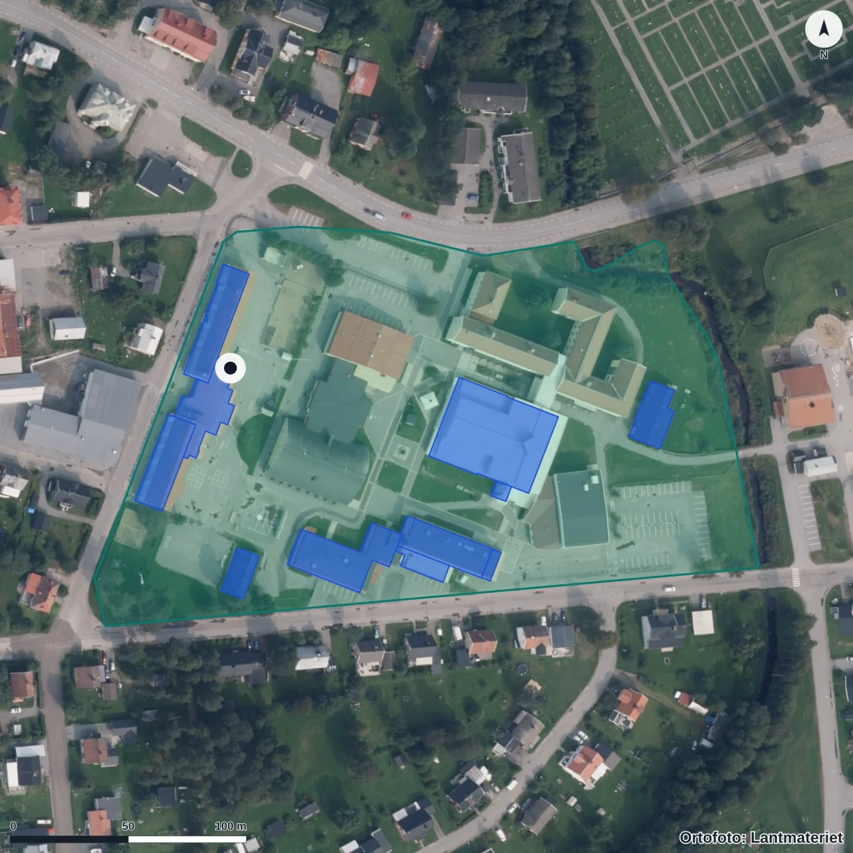 Aerial view of Artediskolan, orthophoto from Lantmäteriet