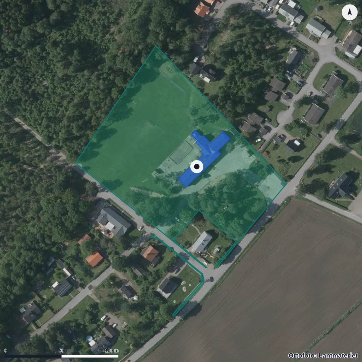 Aerial view of Sibbarps skola, orthophoto from Lantmäteriet