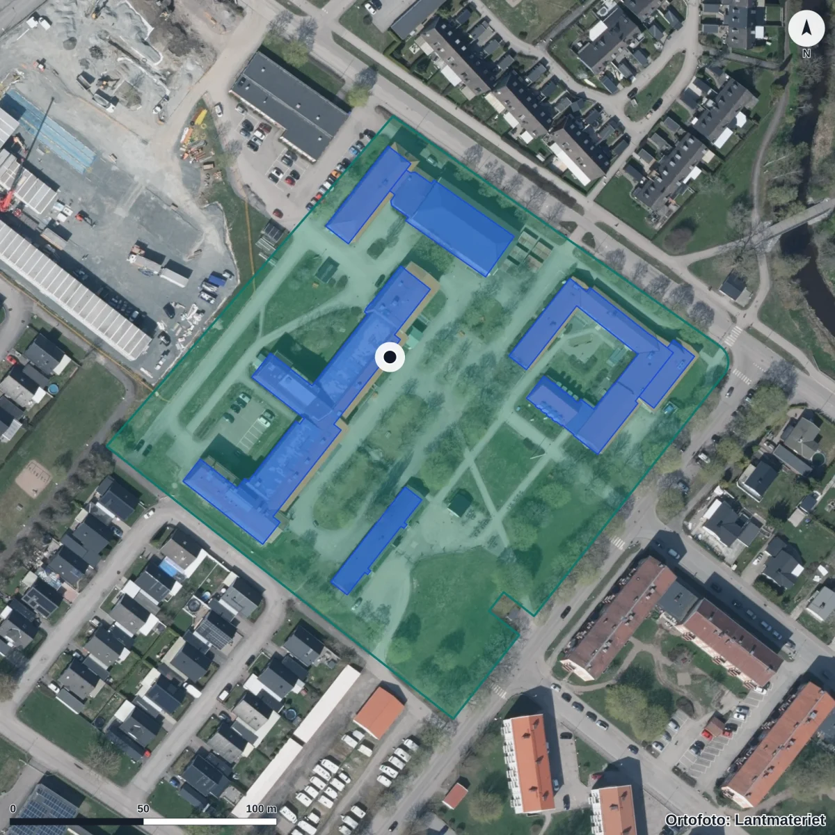 Aerial view of Scheeleskolan, orthophoto from Lantmäteriet