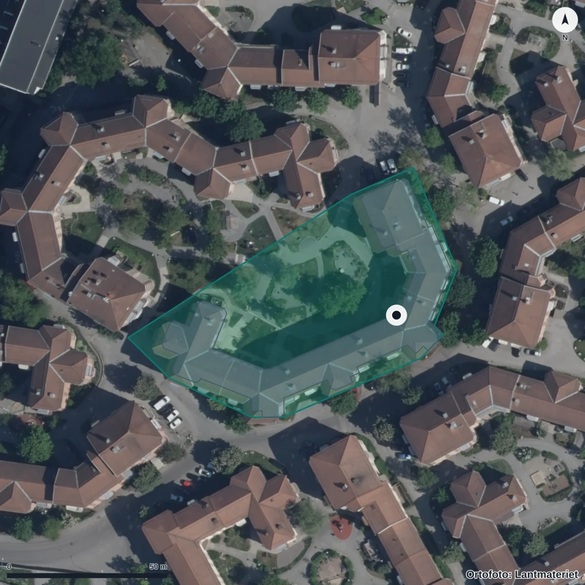 Aerial view of Sundbybergs Globala, orthophoto from Lantmäteriet