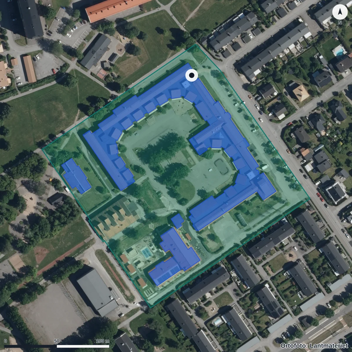 Aerial view of Enebyskolan, orthophoto from Lantmäteriet