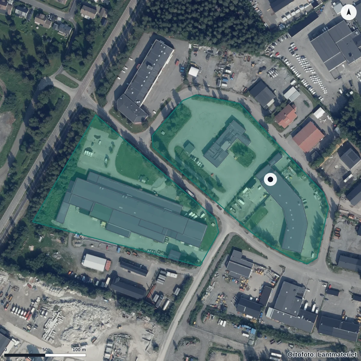 Flygbild över Anderstorpsgymnasiet, ortofoto från Lantmäteriet