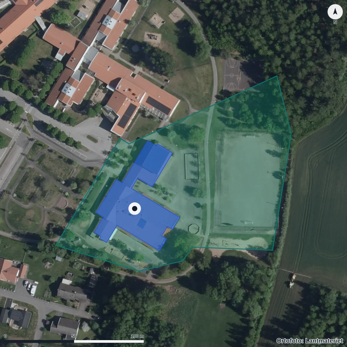 Flygbild över Lundabyn, ortofoto från Lantmäteriet