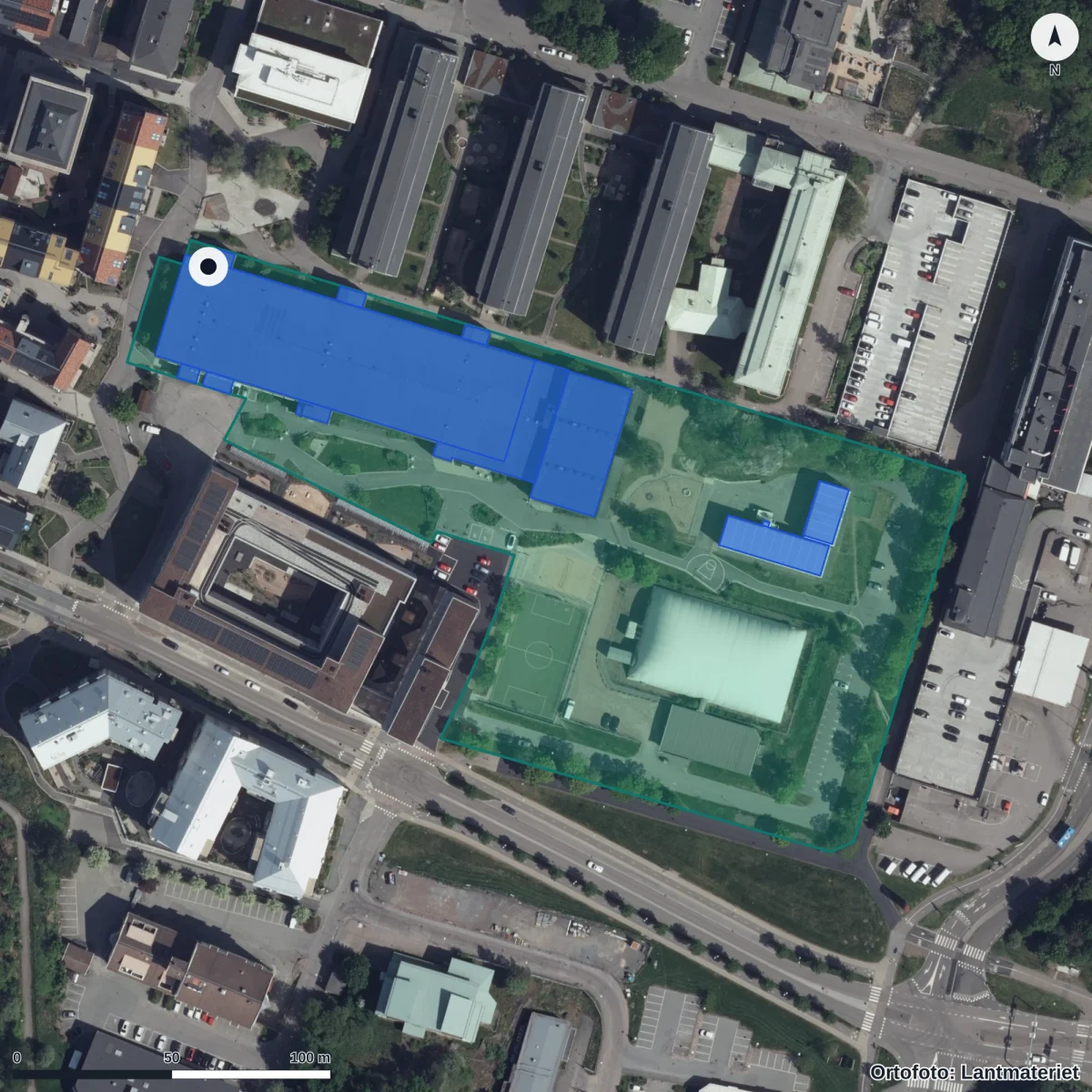 Aerial view of Svenska Balettskolan i Göteborg, orthophoto from Lantmäteriet