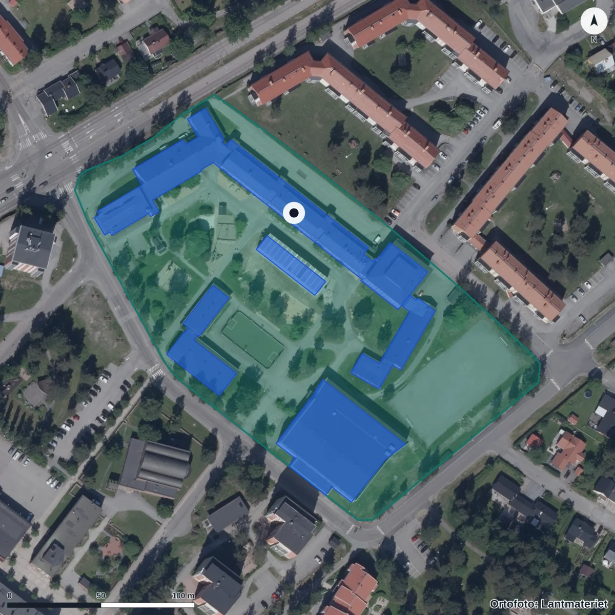 Aerial view of Örnässkolan, orthophoto from Lantmäteriet