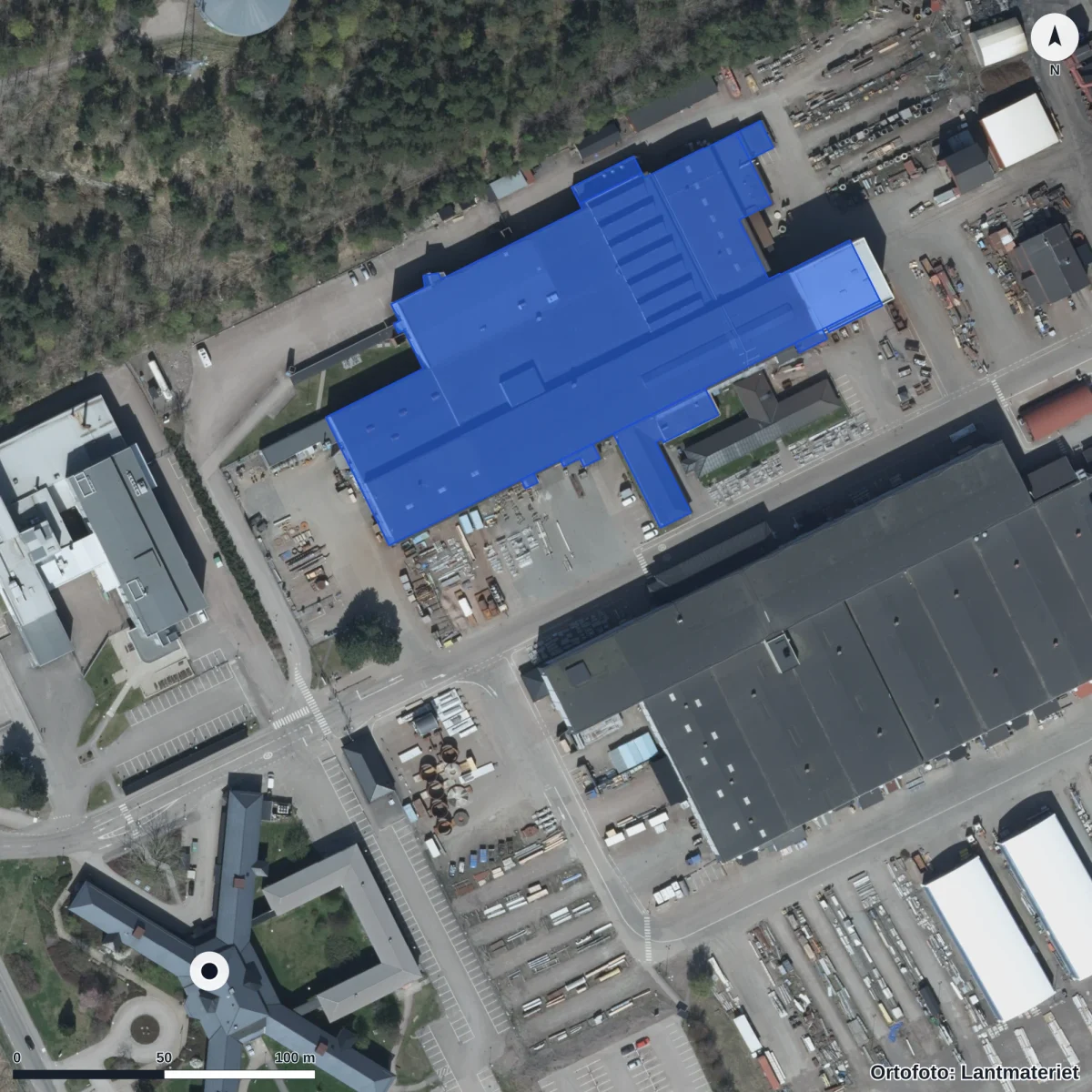 Flygbild över Karlstads Teknikcenter, ortofoto från Lantmäteriet