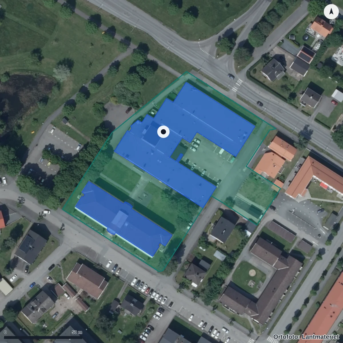 Aerial view of Vetlanda Lärcentrum, orthophoto from Lantmäteriet
