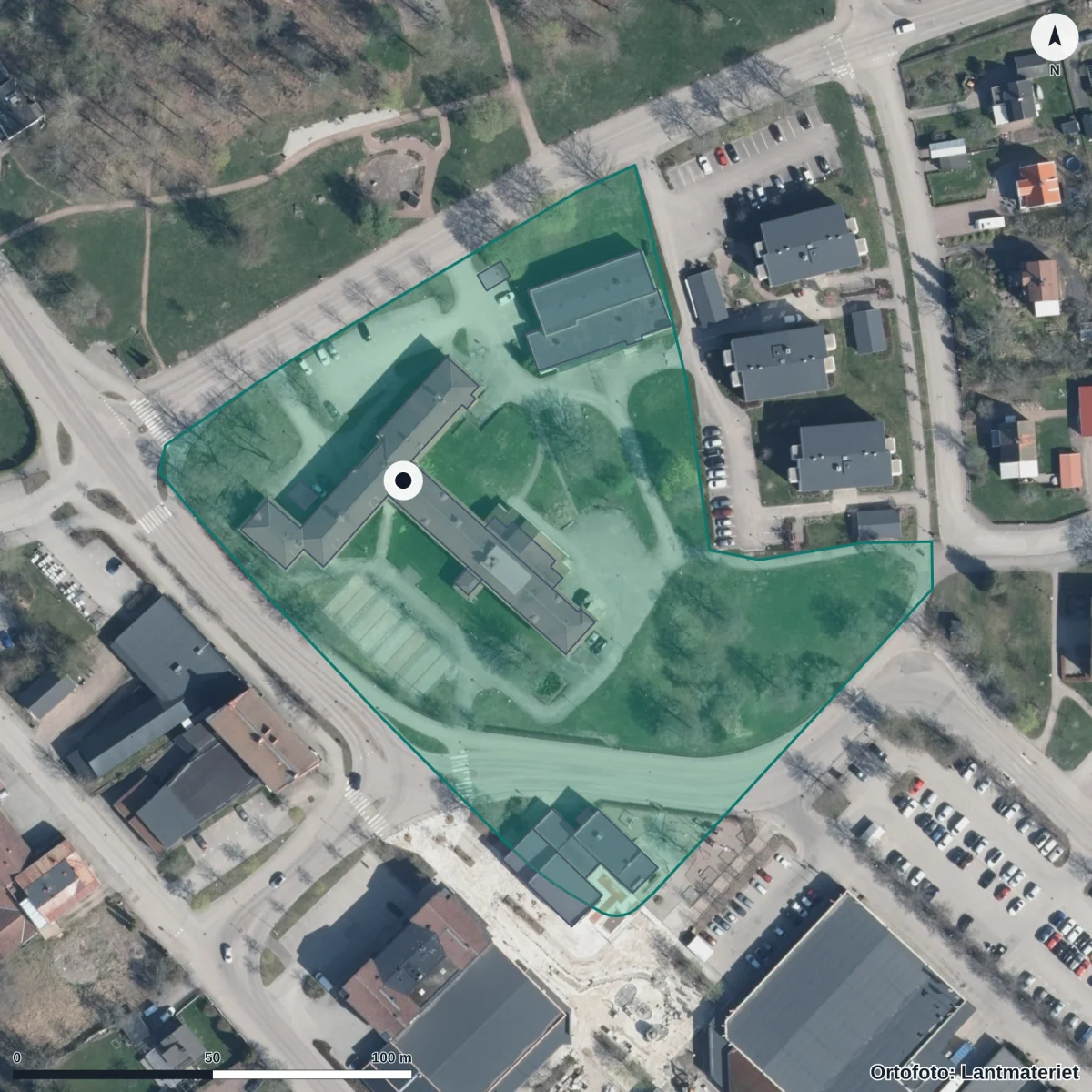 Aerial view of Gymnasieutbildningen IMA/IMS, orthophoto from Lantmäteriet