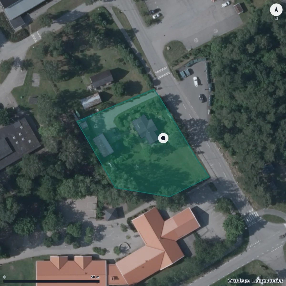 Aerial view of Haverdals byskola, orthophoto from Lantmäteriet