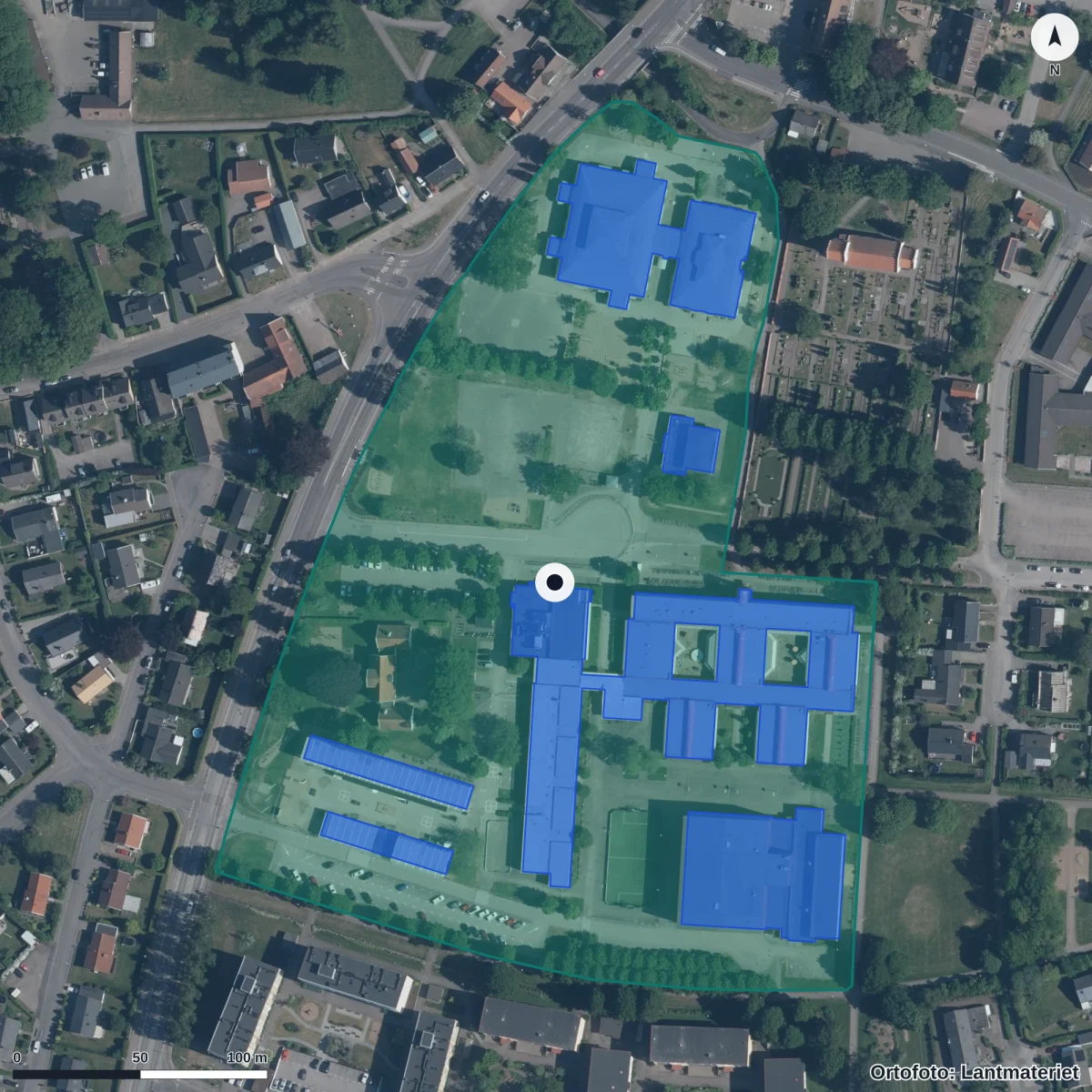 Aerial view of Kungsgårdsskolan, orthophoto from Lantmäteriet