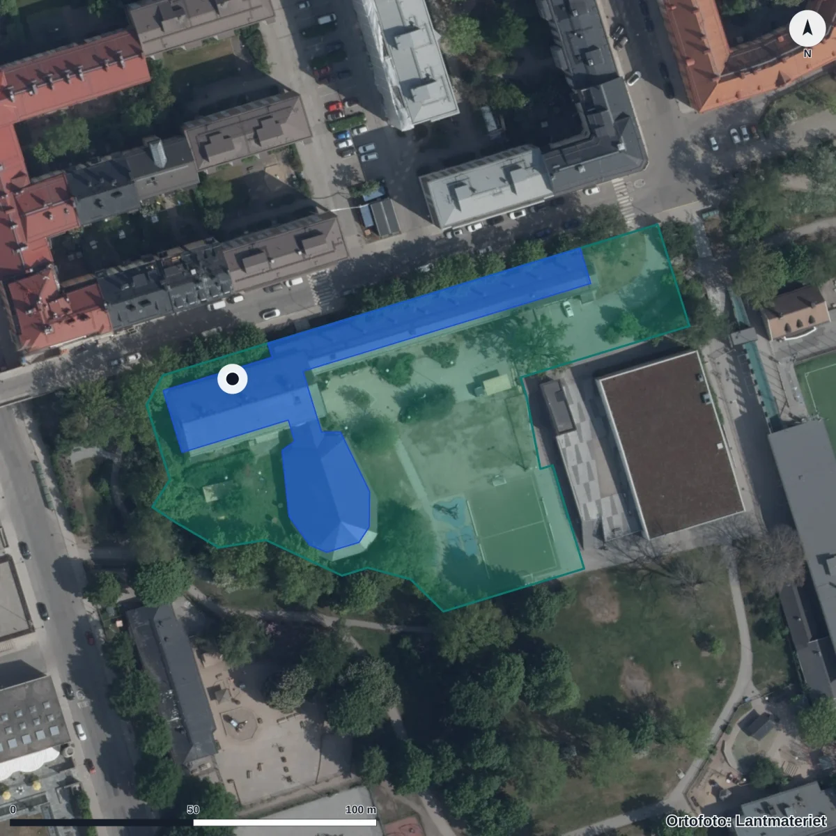 Flygbild över International School of the Stockholm Region, ortofoto från Lantmäteriet