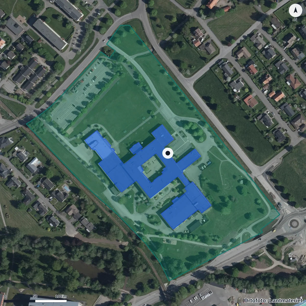 Aerial view of Katedralskolan, orthophoto from Lantmäteriet