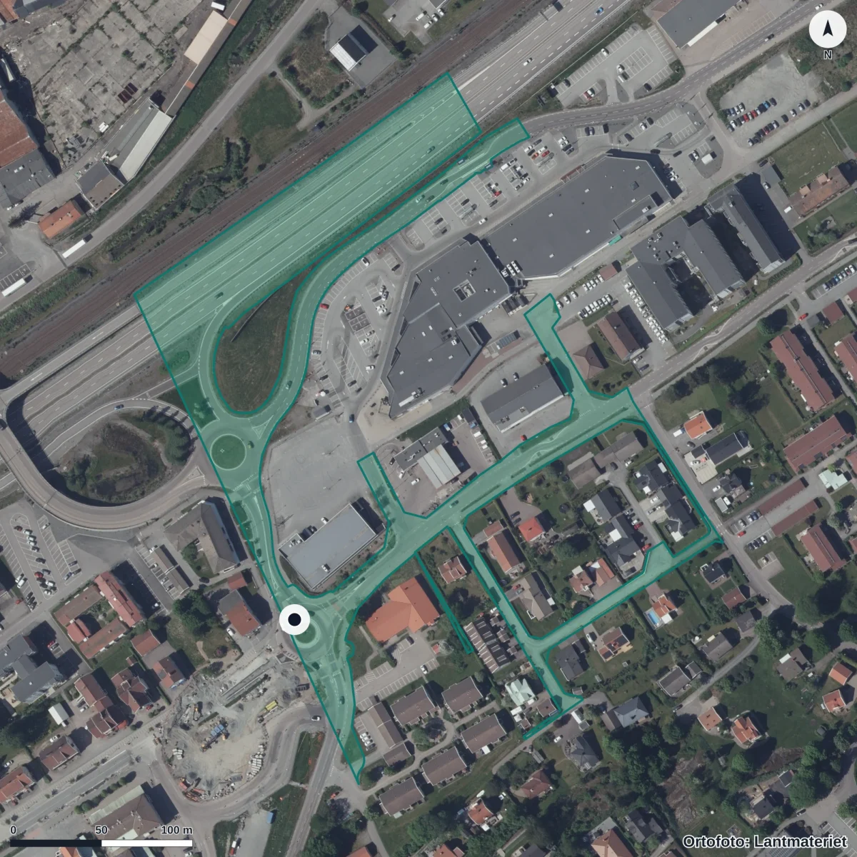 Aerial view of Kronaskolan, orthophoto from Lantmäteriet