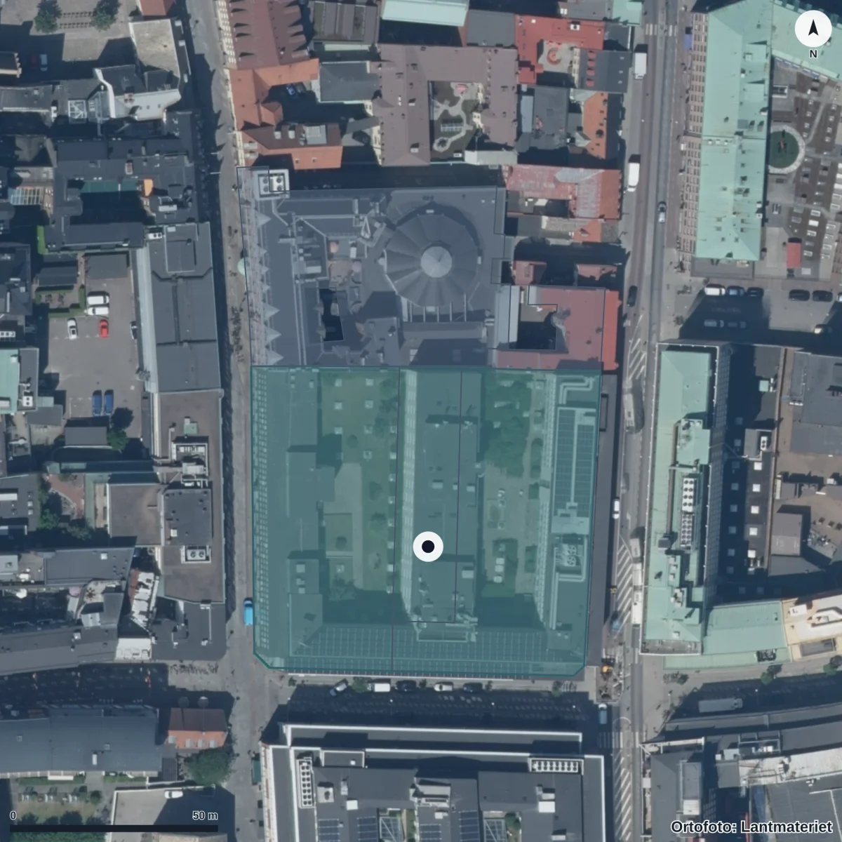 Flygbild över Malmö Idrottsgymnasium, ortofoto från Lantmäteriet