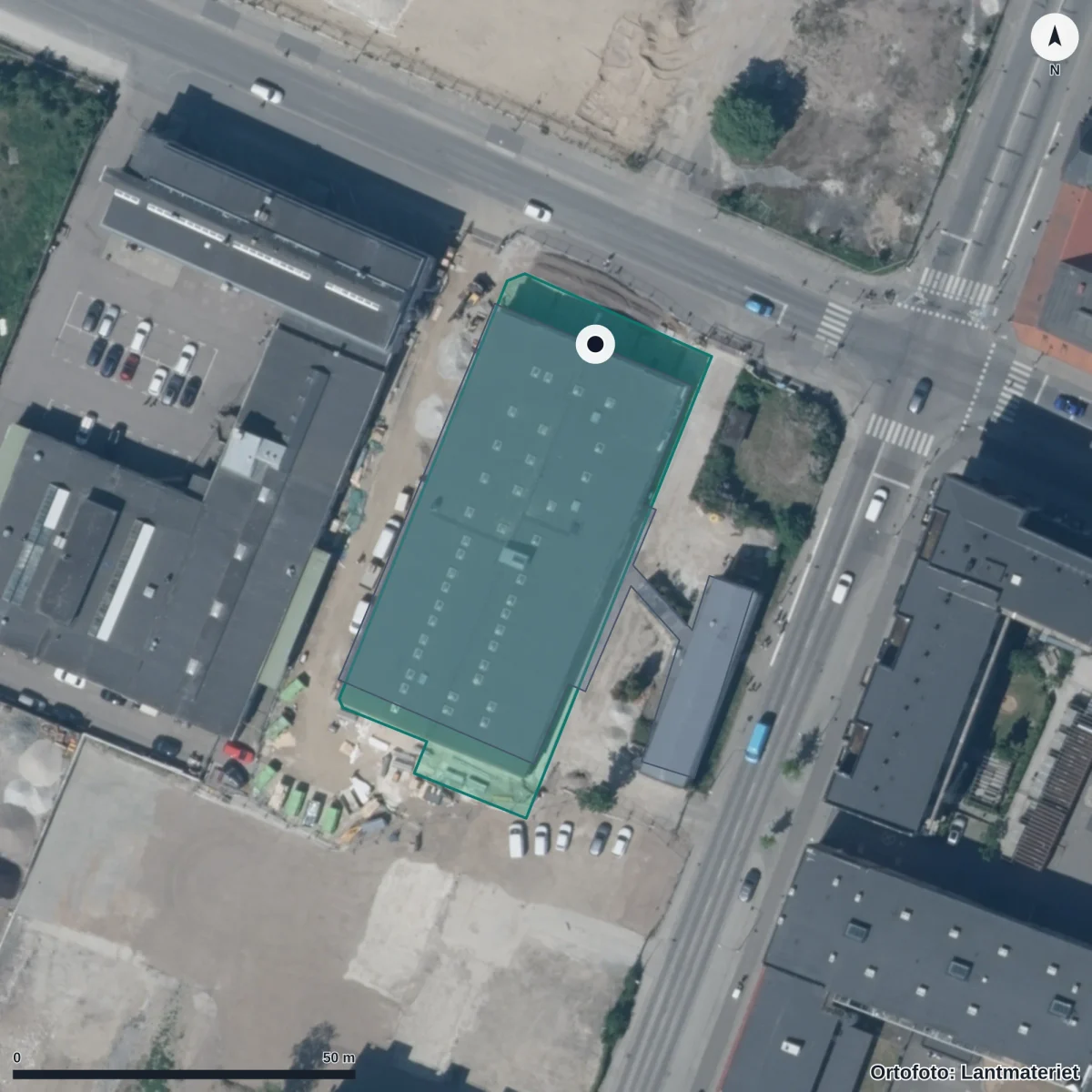 Flygbild över Praktiska Gymnasiet Malmö City, ortofoto från Lantmäteriet