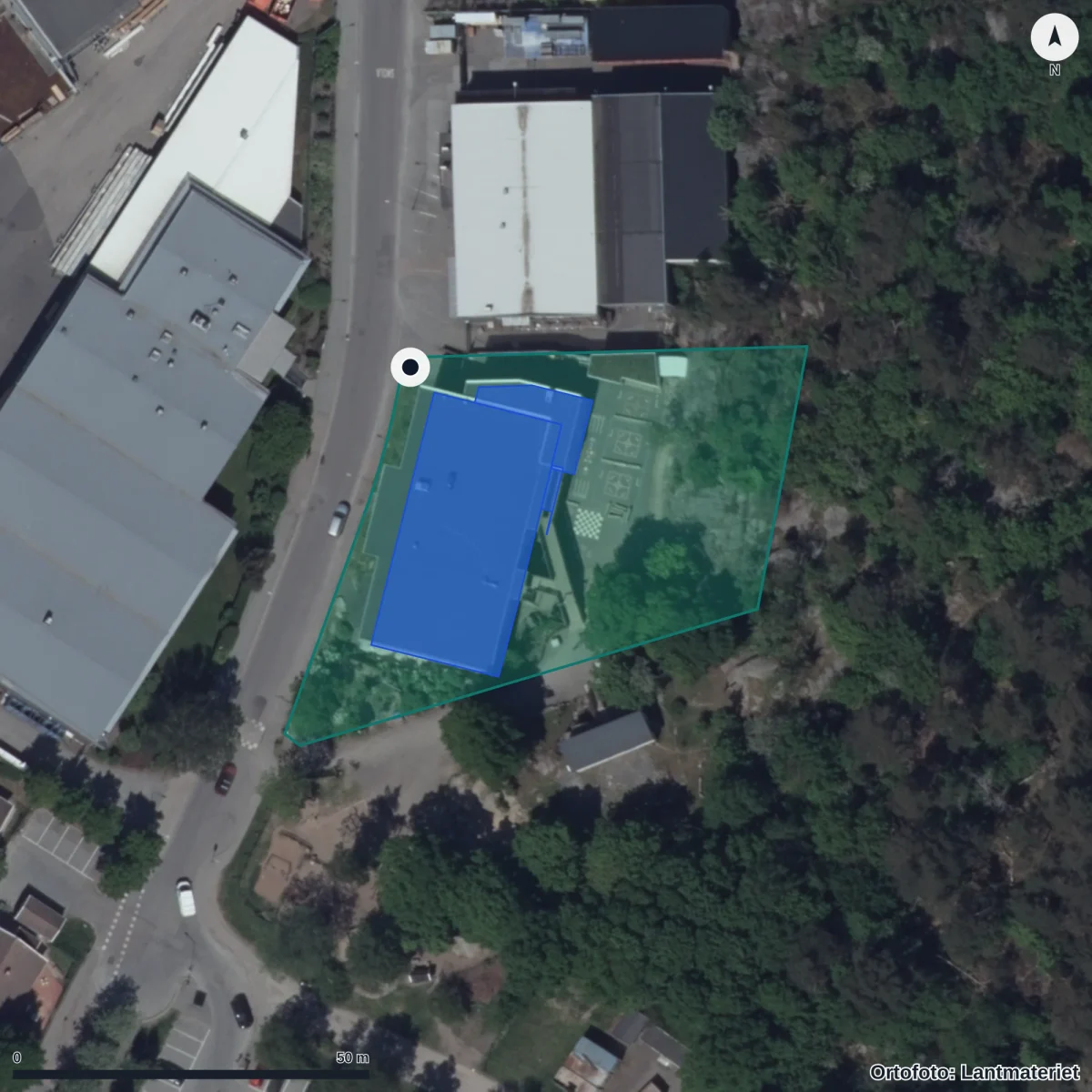 Aerial view of Montessoriskolan Skäret, orthophoto from Lantmäteriet