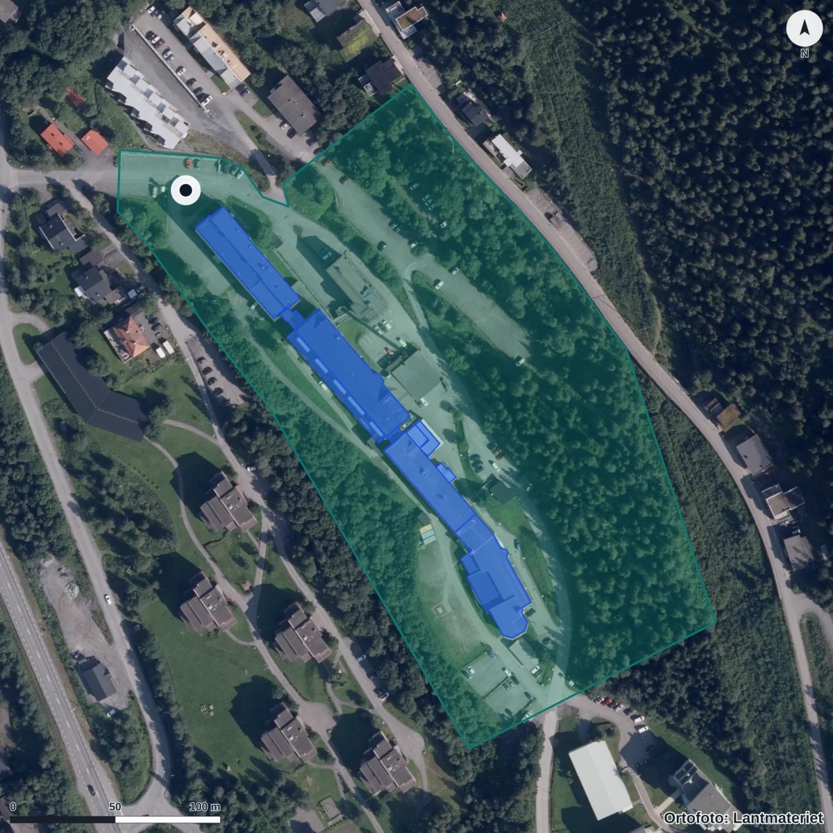 Flygbild över Vuxenutbildning Campus Åre, ortofoto från Lantmäteriet