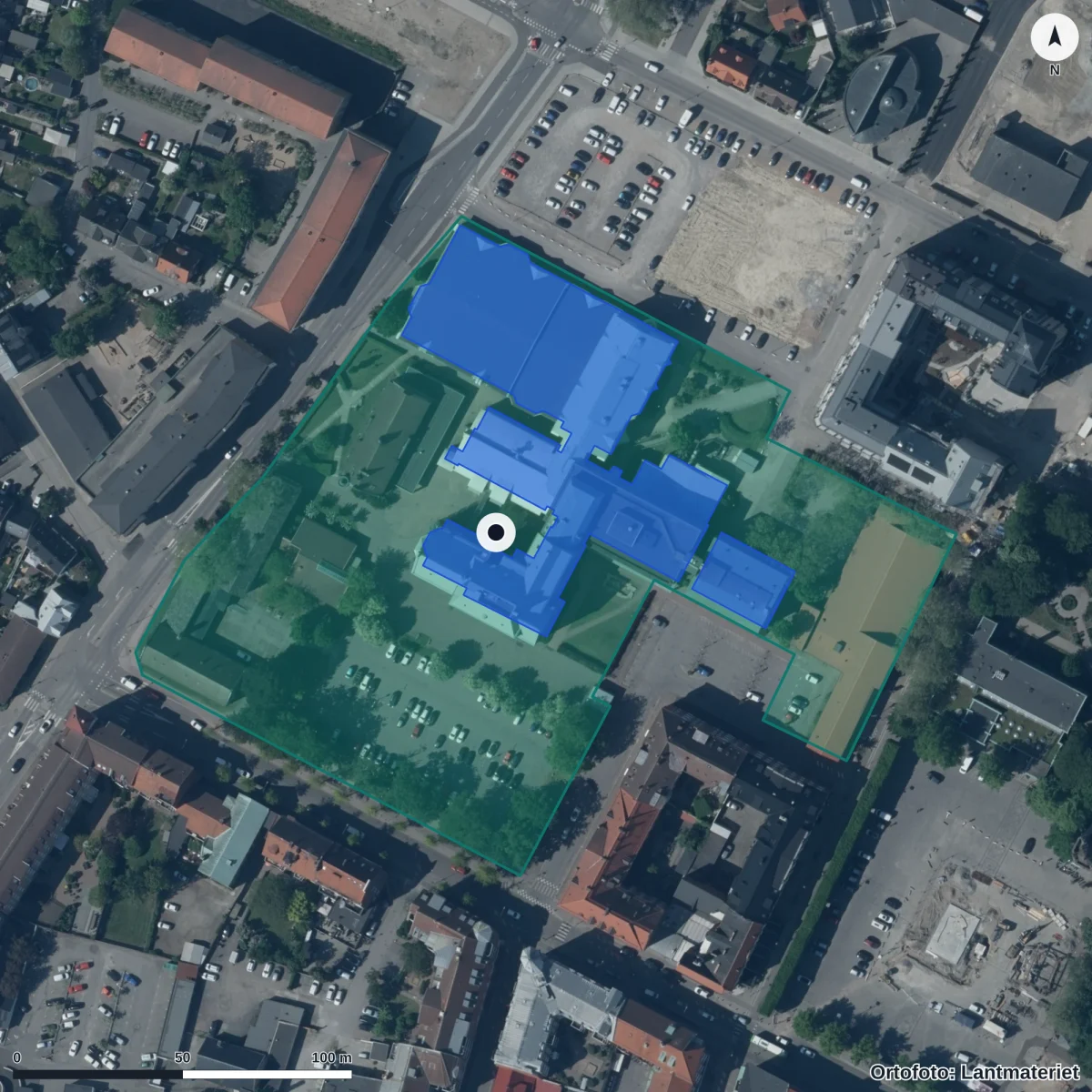 Aerial view of Söderslättsgymnasiet, orthophoto from Lantmäteriet