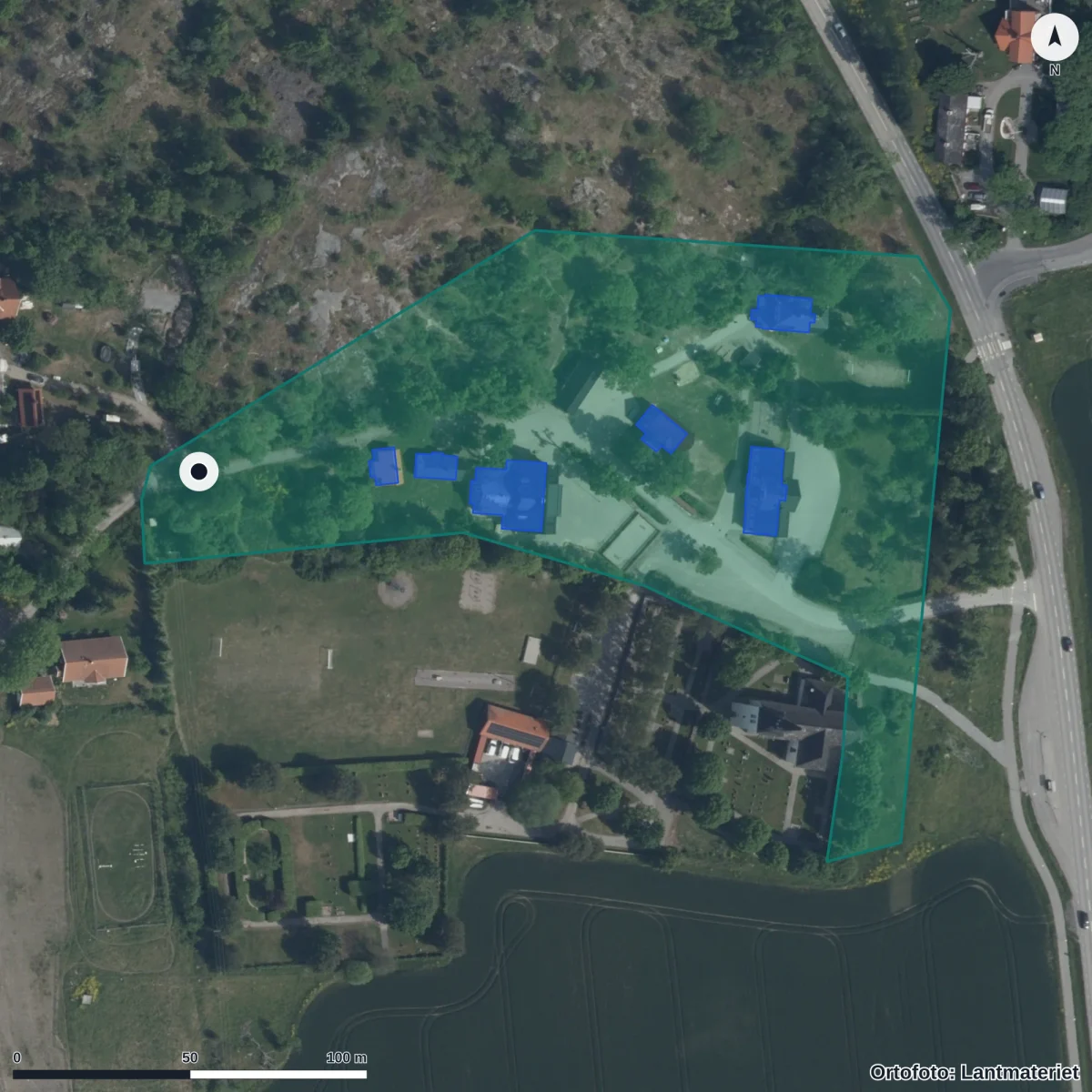 Aerial view of Skå Skola, orthophoto from Lantmäteriet