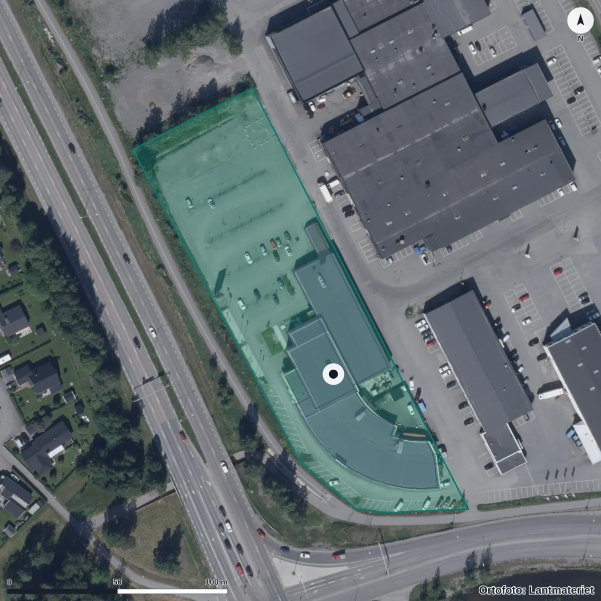 Aerial view of Praktiska Gymnasiet Luleå, orthophoto from Lantmäteriet