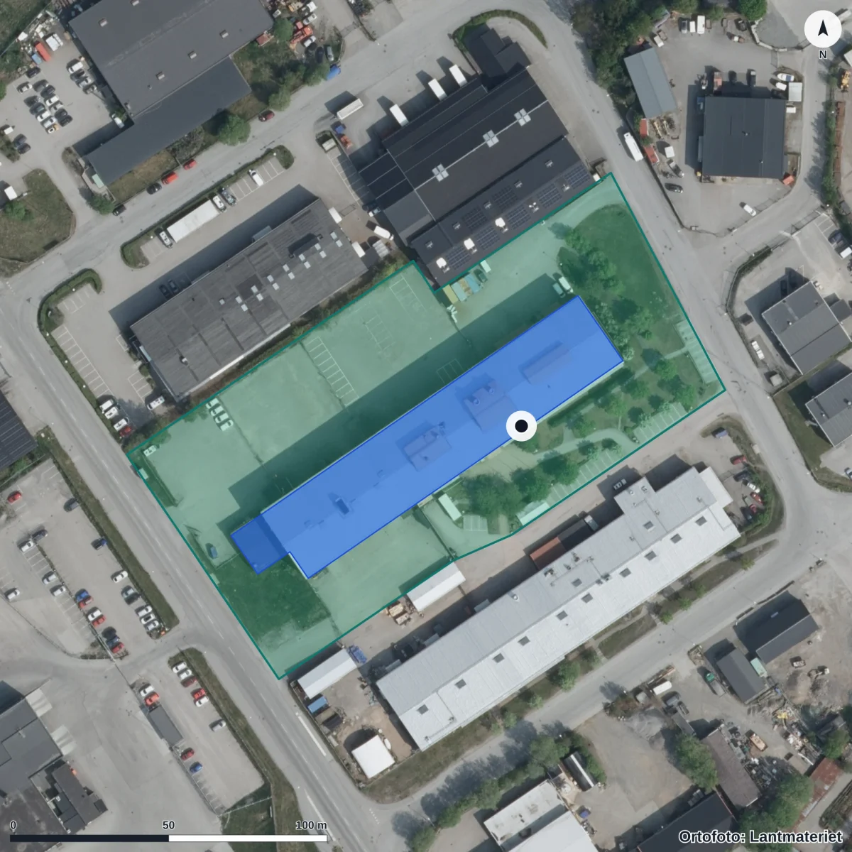 Aerial view of Skärgårdsgymnasiet Norrtälje (Norrtelje Teknikgymnasium AB), orthophoto from Lantmäteriet