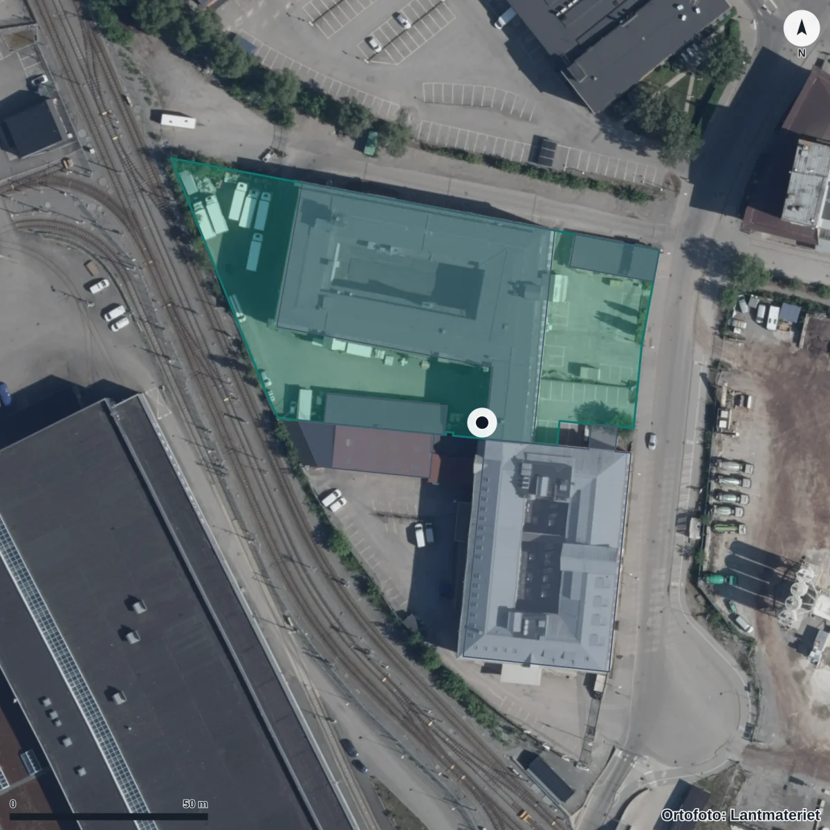 Aerial view of Bergstrands Gymnasium Stockholm, orthophoto from Lantmäteriet