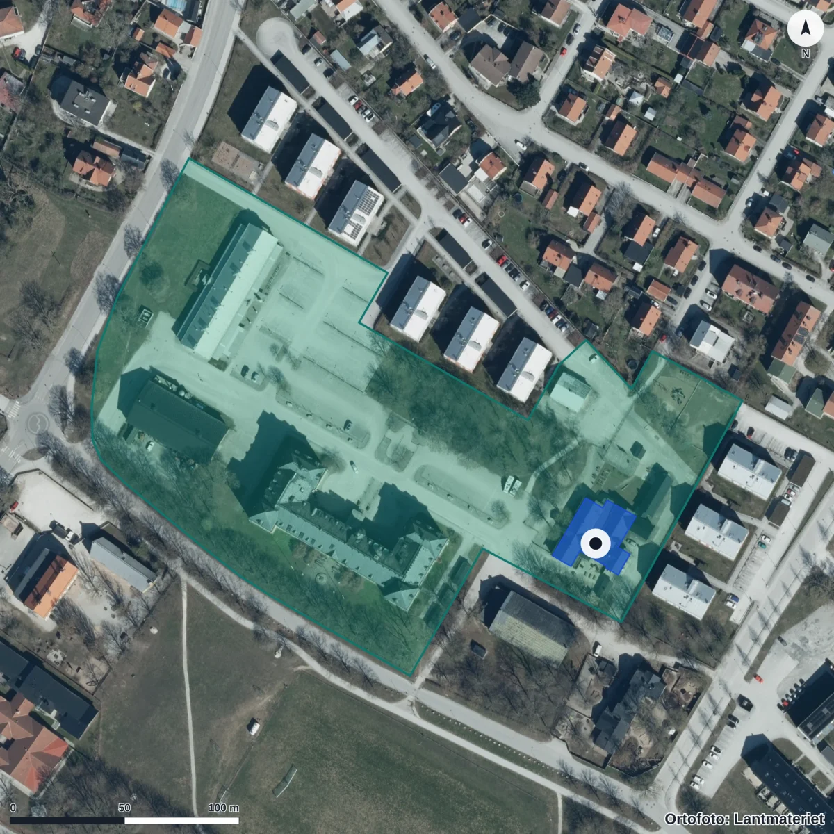 Aerial view of Montessori Friskola Gotland, orthophoto from Lantmäteriet