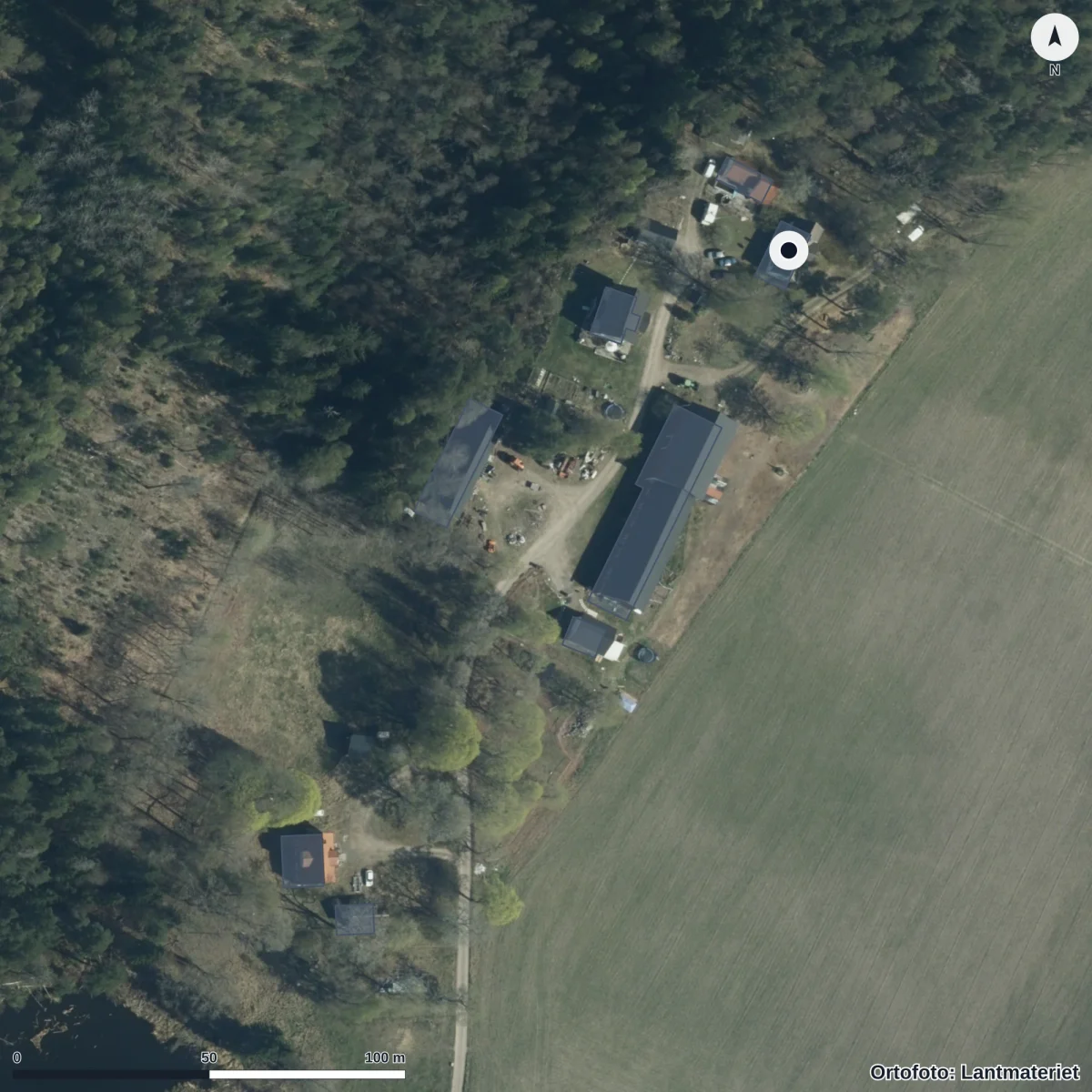Flygbild över Stiftelsen Mora Park, ortofoto från Lantmäteriet