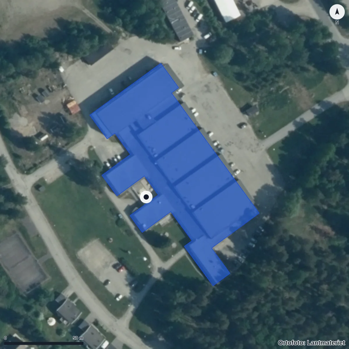 Aerial view of Jämtlands Gymnasium Bräcke, orthophoto from Lantmäteriet
