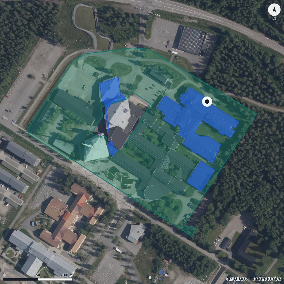 Aerial view of Vuxenutbildningen, orthophoto from Lantmäteriet