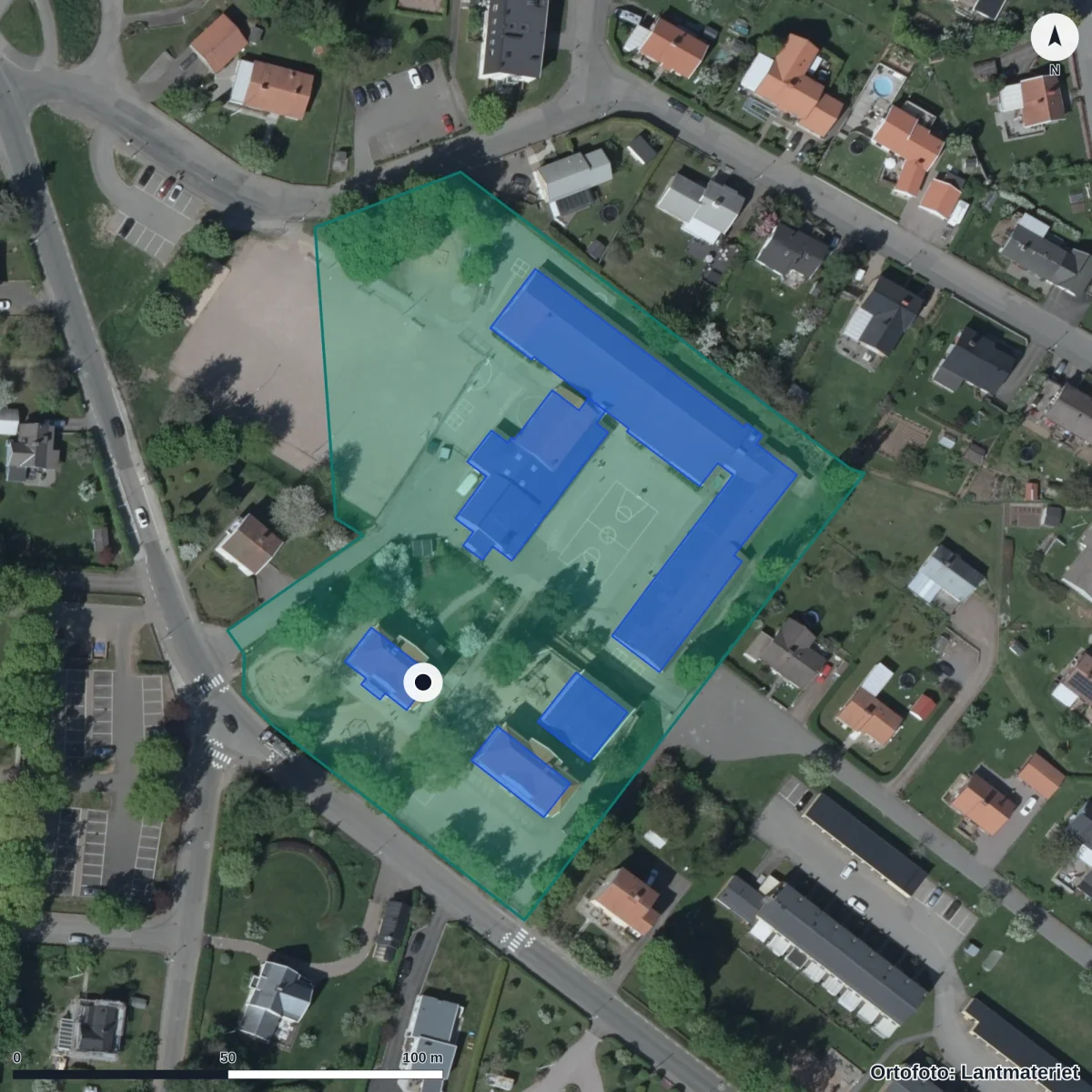 Aerial view of Billingsdalsskolan, orthophoto from Lantmäteriet