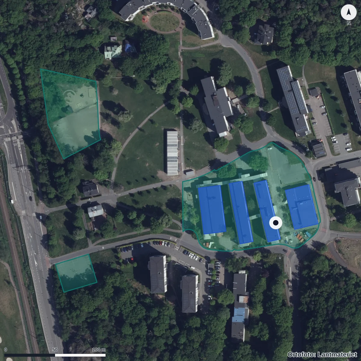Aerial view of Innovitaskolan S:t Jörgen, orthophoto from Lantmäteriet
