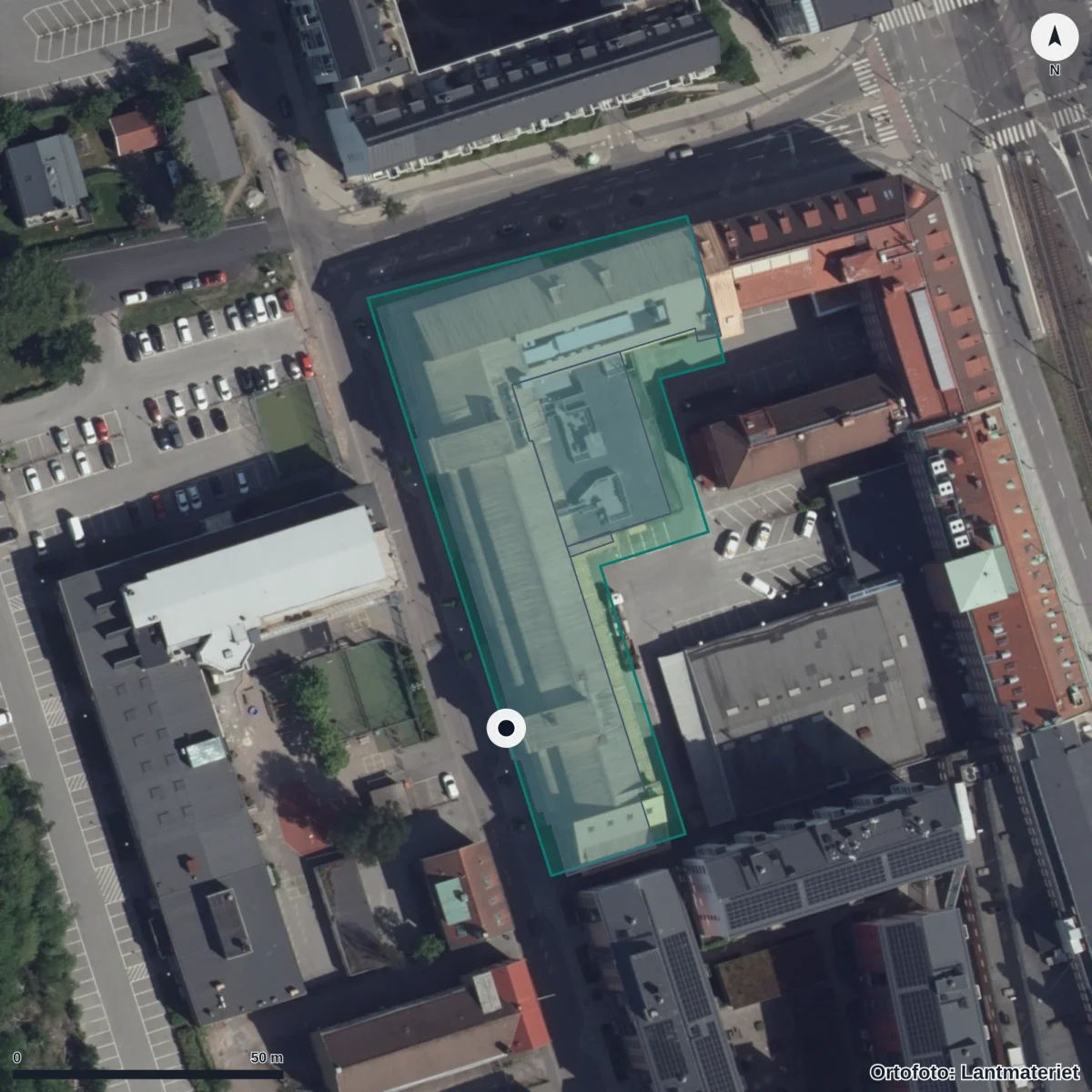 Flygbild över Magelungens Gymnasium Göteborg, ortofoto från Lantmäteriet