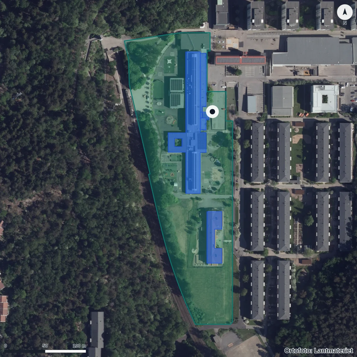 Aerial view of Bergsjöskolan, orthophoto from Lantmäteriet