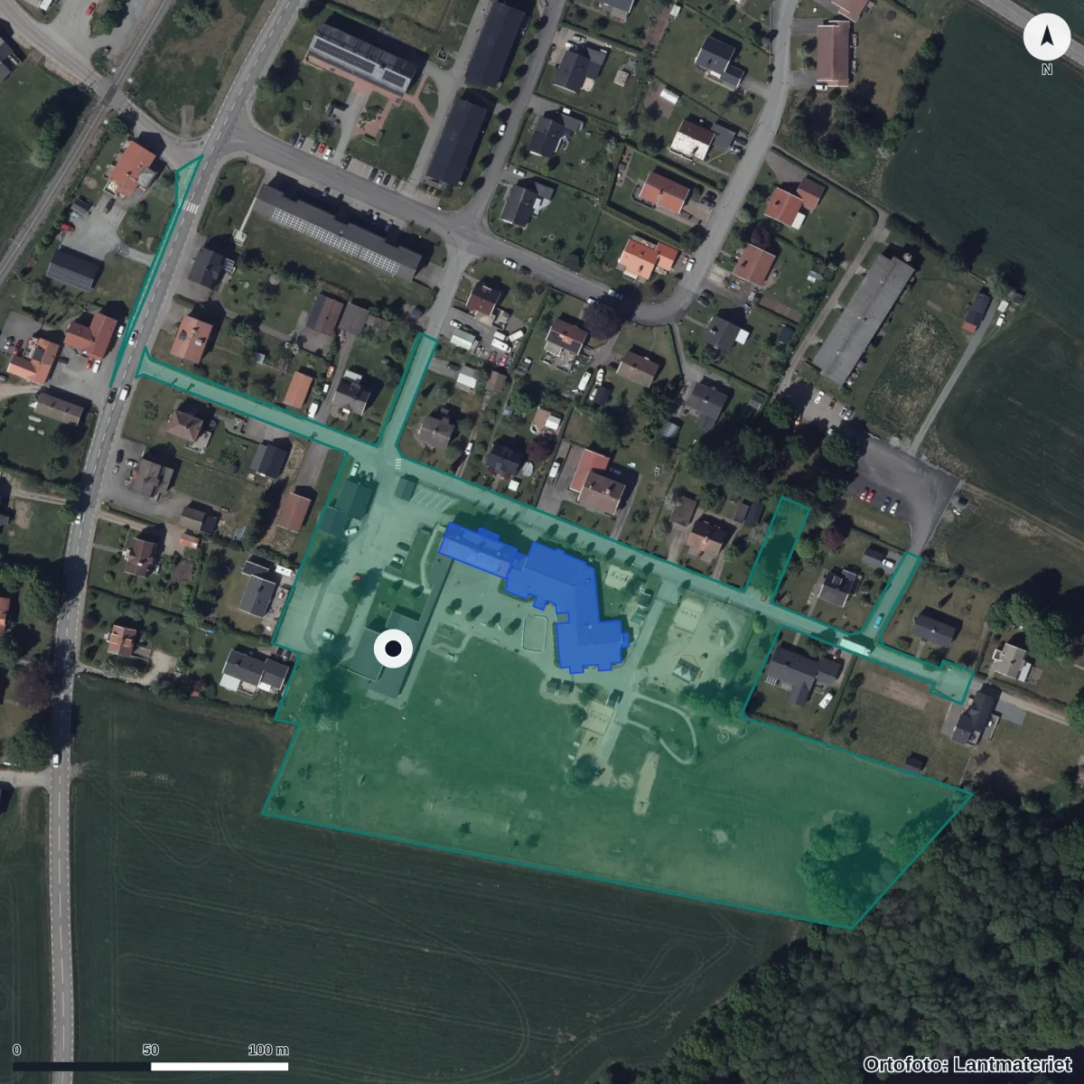 Aerial view of Björketorpskolan, orthophoto from Lantmäteriet