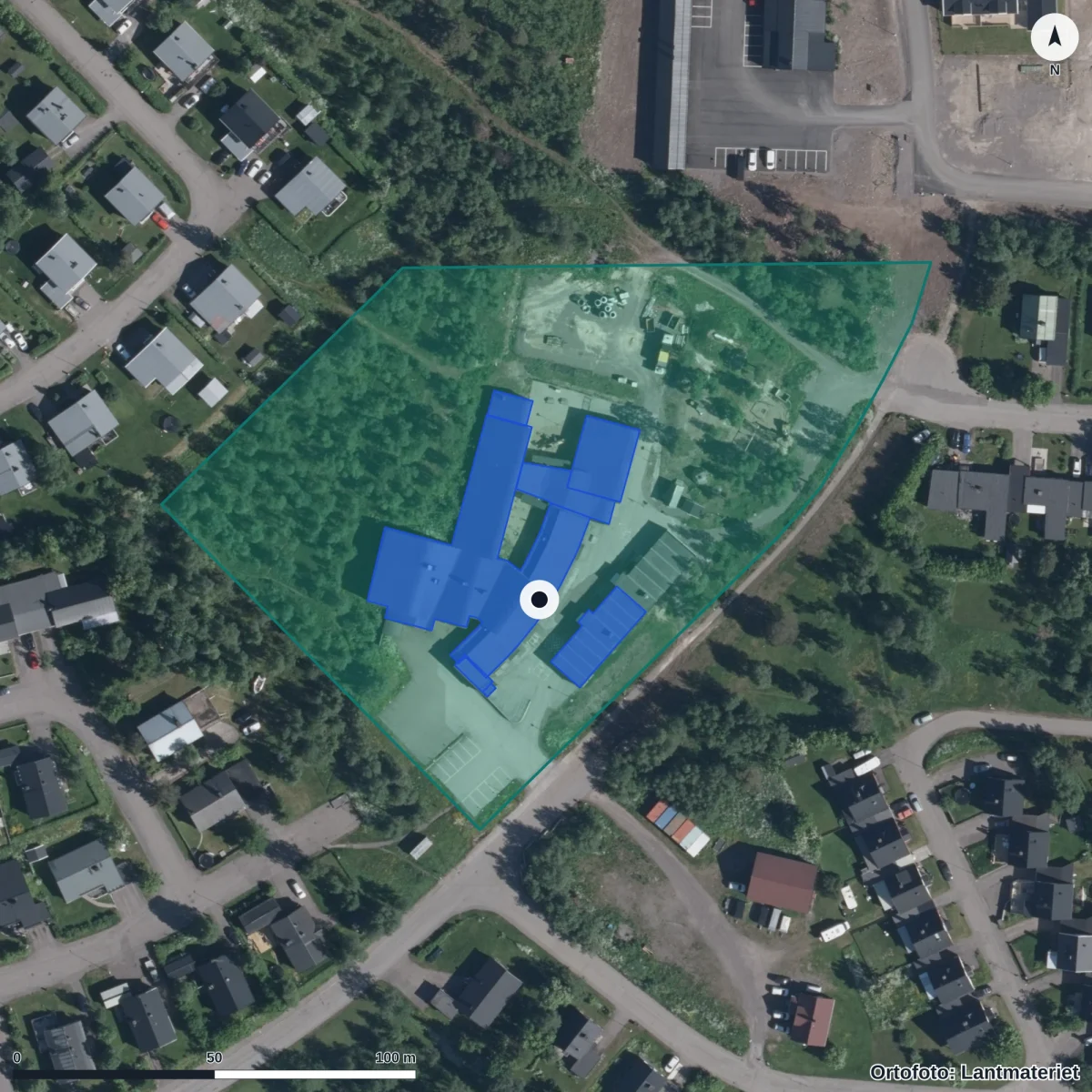 Aerial view of Sameskolstyrelsen, orthophoto from Lantmäteriet
