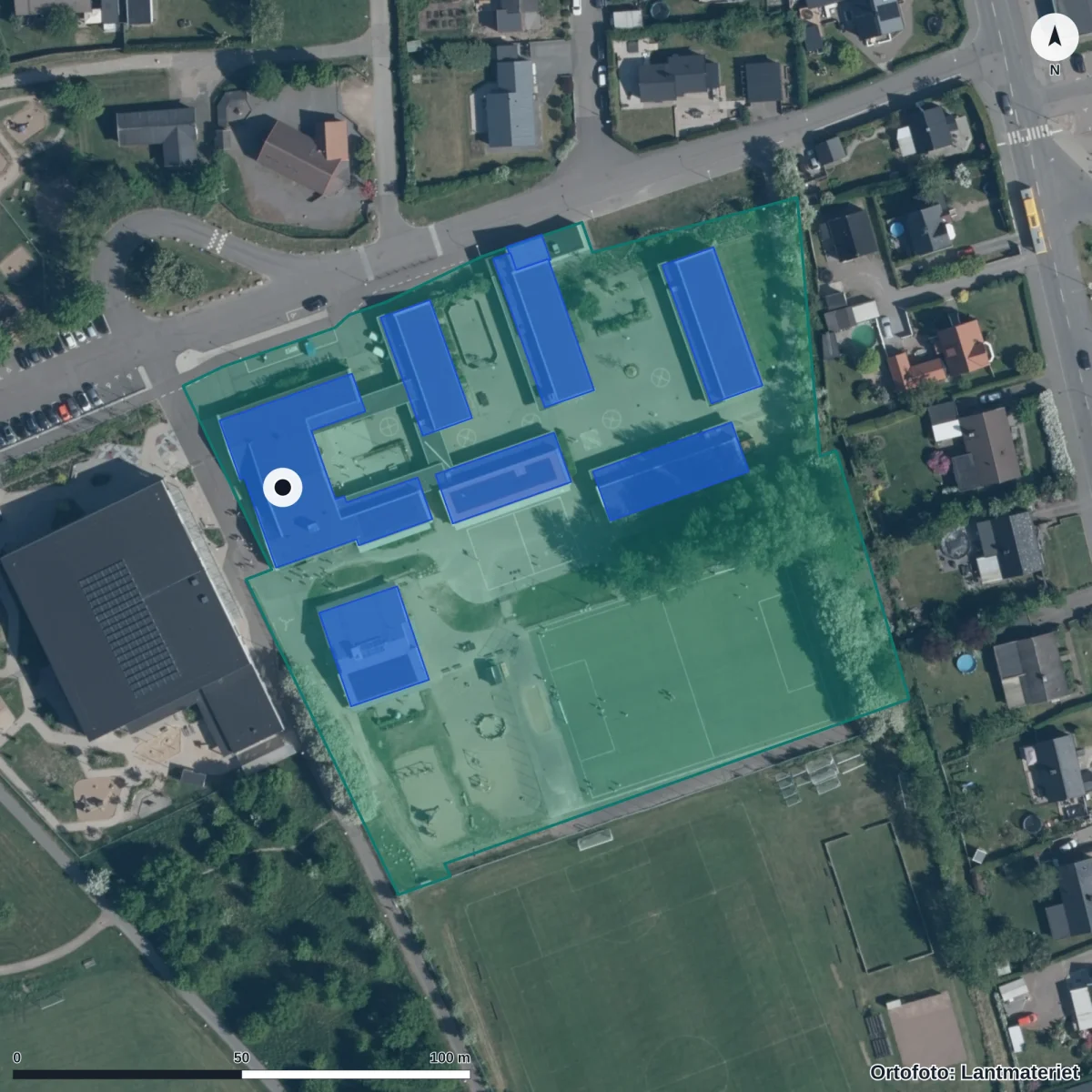 Aerial view of Gantofta skola, orthophoto from Lantmäteriet