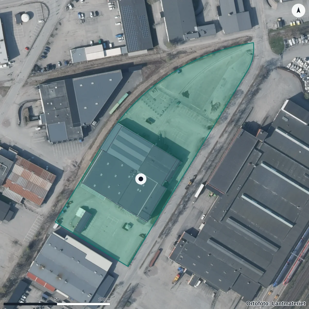 Flygbild över Realgymnasiet, ortofoto från Lantmäteriet