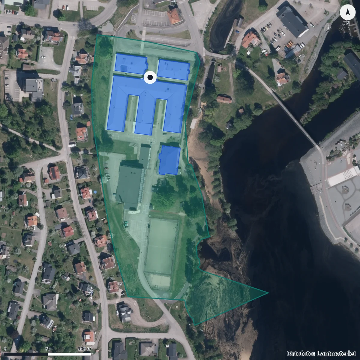 Flygbild över Bengtsgården, ortofoto från Lantmäteriet