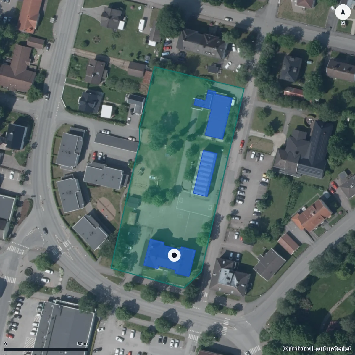 Aerial view of Sävsjö Kristna Skola, orthophoto from Lantmäteriet