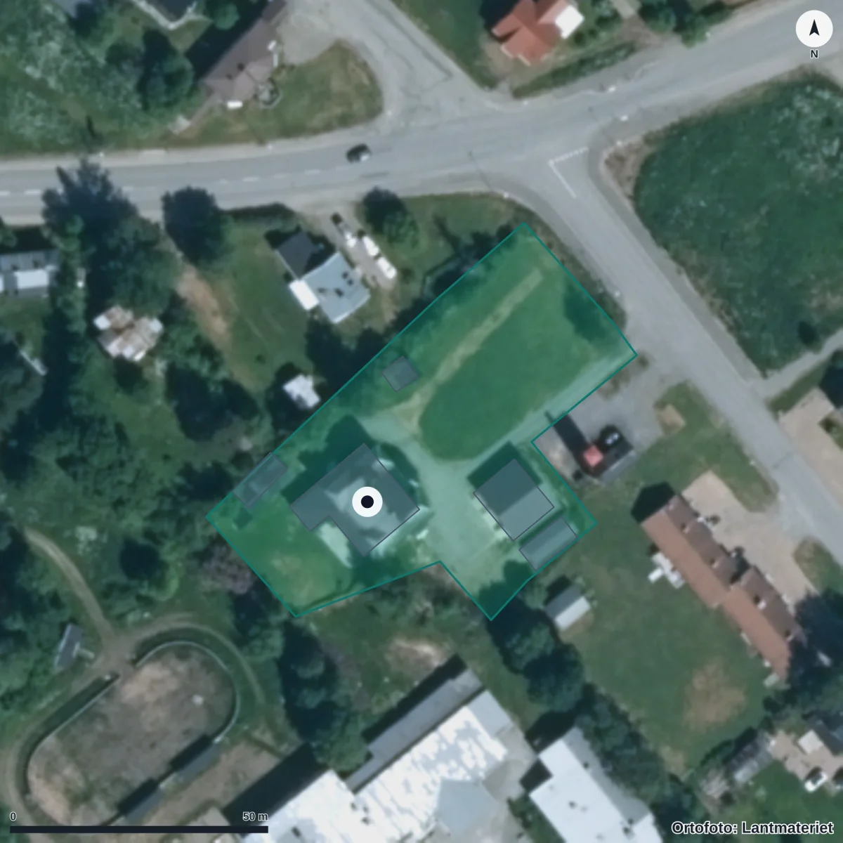 Aerial view of Rätans skola, orthophoto from Lantmäteriet
