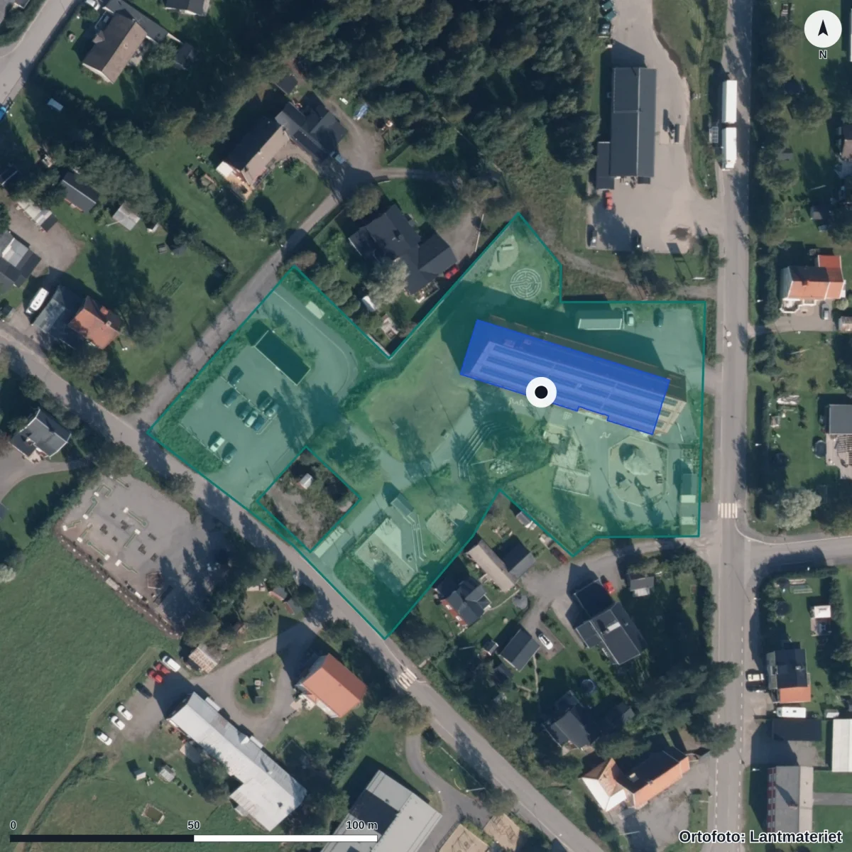 Aerial view of Bullmarks skola, orthophoto from Lantmäteriet